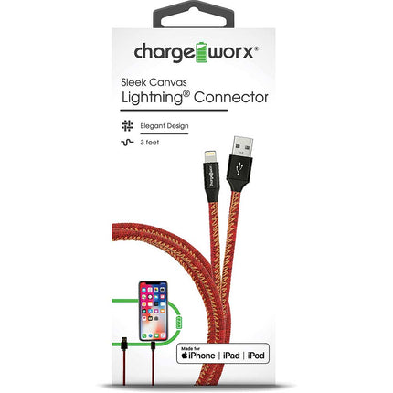 3ft Sleek Canvas Lightning Cable, Red