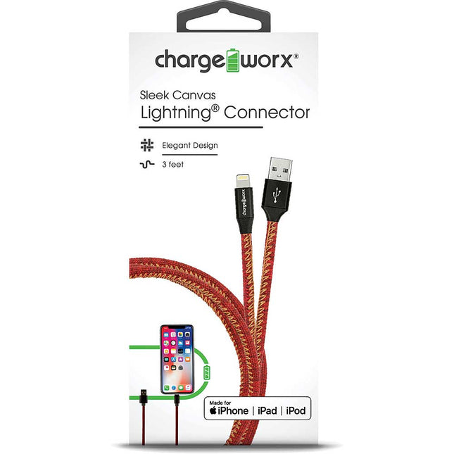 3ft Sleek Canvas Lightning Cable, Red