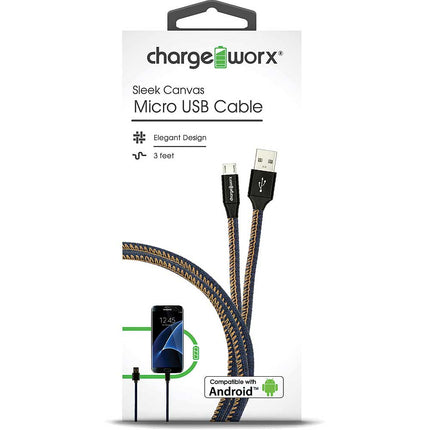 3ft Sleek Canvas Micro USB Cable, Blue
