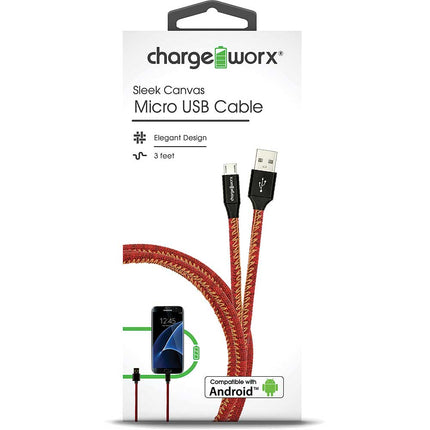 3ft Sleek Canvas Micro USB Cable, Red