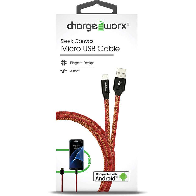 3ft Sleek Canvas Micro USB Cable, Red