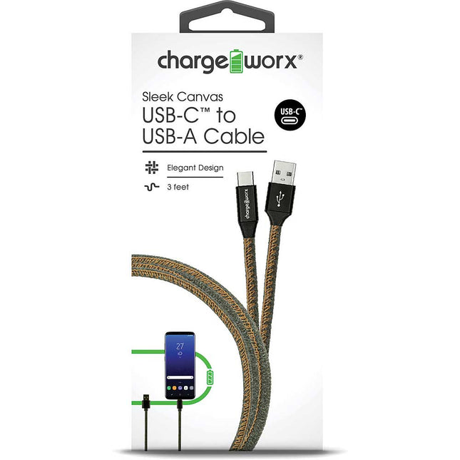 3ft Sleek Canvas USB-C to USB-A Cable, Green