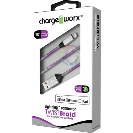 "TWIST" Braid 10ft Lightning  Sync & Charge Cable, Violet