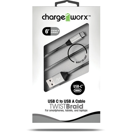 6ft USB-C to USB-A "TWISTBraid" Cable, Black