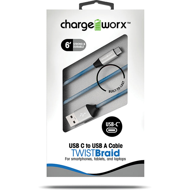 6ft USB-C to USB-A "TWISTBraid" Cable, Blue