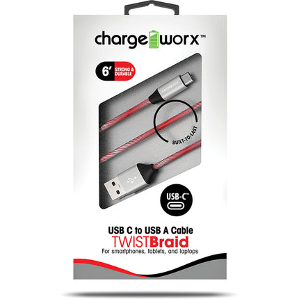 6ft USB-C to USB-A "TWISTBraid" Cable, Red