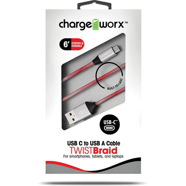 6ft USB-C to USB-A "TWISTBraid" Cable, Red