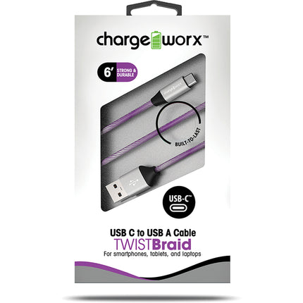 6ft USB-C to USB-A "TWISTBraid" Cable, Violet