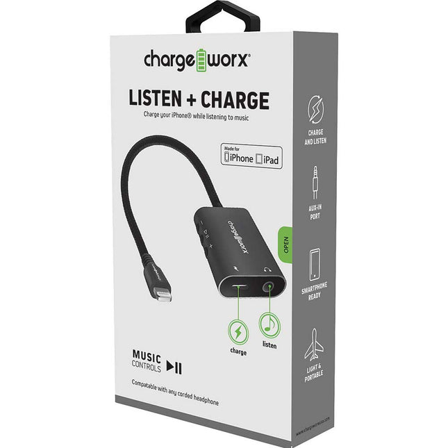 Lightning Aux Adaptor Charging Cable, Black