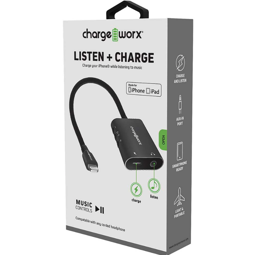 Lightning Aux Adaptor Charging Cable, Black –