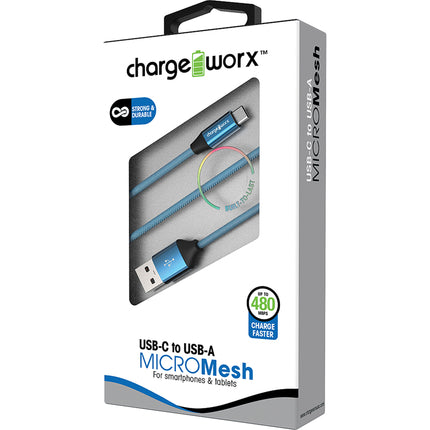 3ft USB-C to USB-A "MICROMesh" Cable, Blue