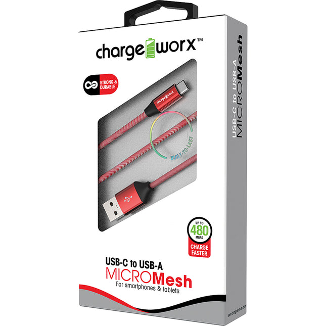 3ft USB-C to USB-A "MICROMesh" Cable, Red