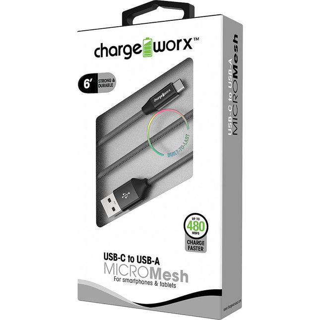 6ft USB-C to USB-A "MICROMesh" Cable, Black