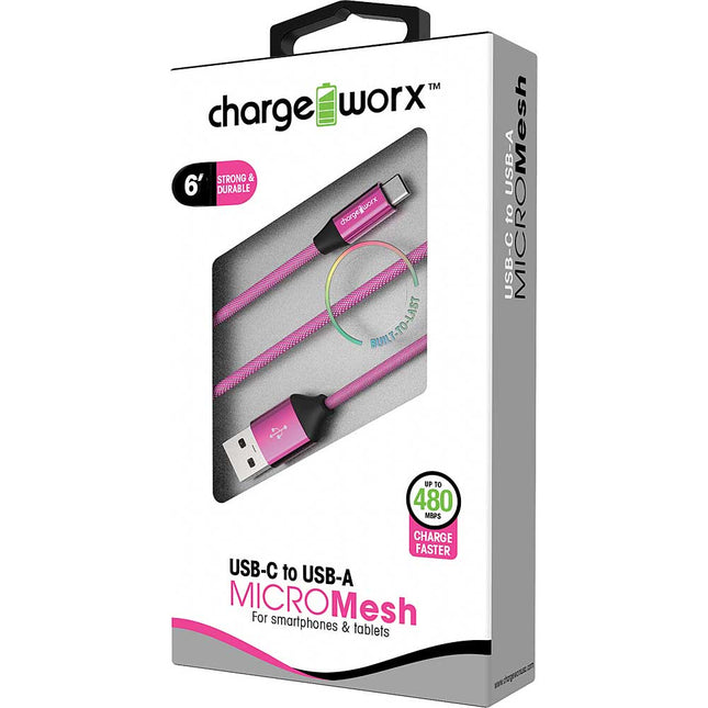 6ft USB-C to USB-A "MICROMesh" Cable, Pink