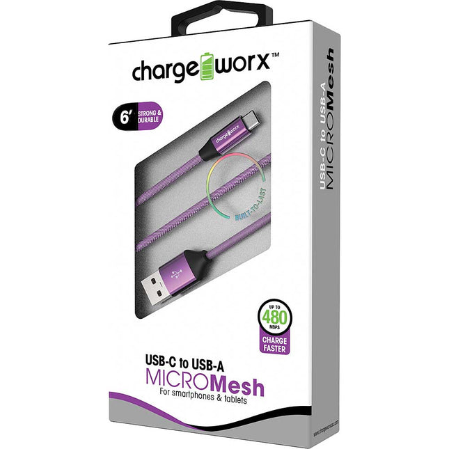 6ft USB-C to USB-A "MICROMesh" Cable, Violet