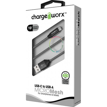 10ft USB-C to USB-A "MICROMesh" Cable, Black