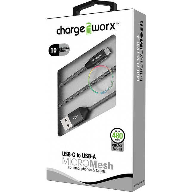 10ft USB-C to USB-A "MICROMesh" Cable, Black
