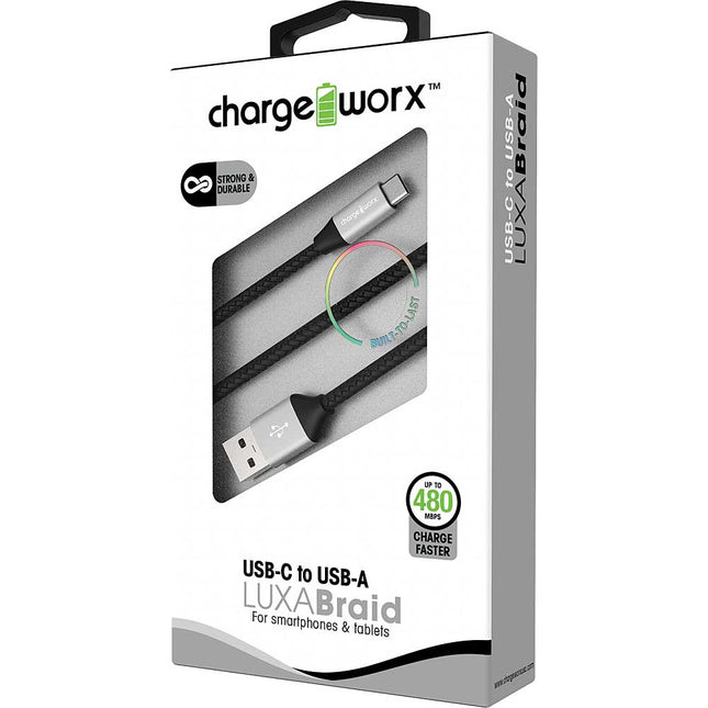 3ft USB-C to USB-A LUXABraid Cable, Black