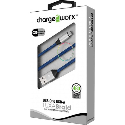 3ft USB-C to USB-A LUXABraid Cable, Blue