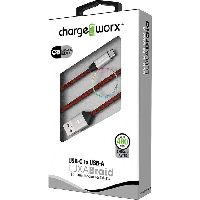 3ft USB-C to USB-A LUXABraid Cable, Brown