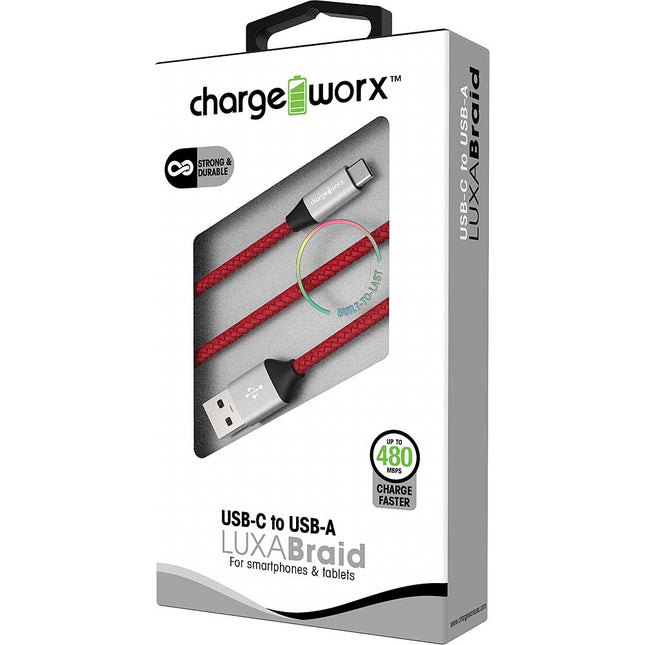 3ft USB-C to USB-A LUXABraid Cable, Red