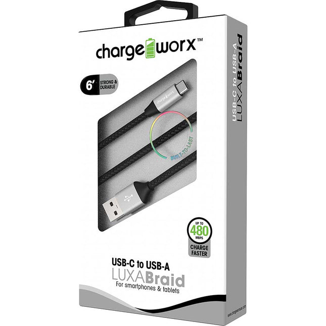 6ft USB-C to USB-A LUXABraid Cable, Black