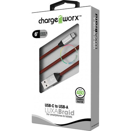 6ft USB-C to USB-A LUXABraid Cable, Brown