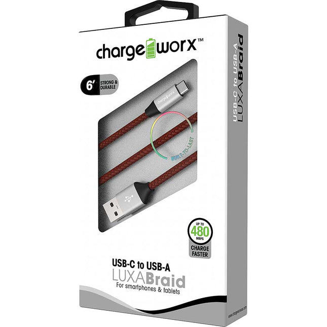 6ft USB-C to USB-A LUXABraid Cable, Brown