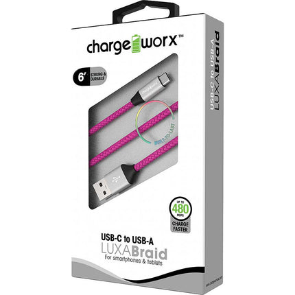 6ft USB-C to USB-A LUXABraid Cable, Pink