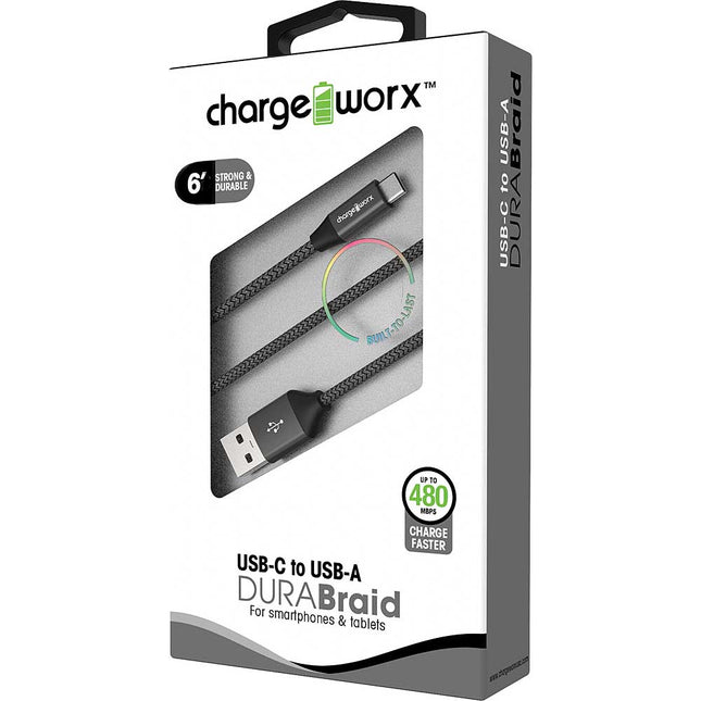 6ft USB-C to USB-A DURABraid Cable, Black