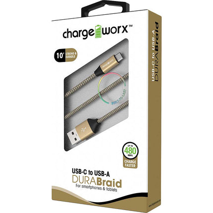 10ft USB-C to USB-A DURABraid Cable, Gold