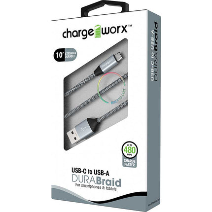 10ft USB-C to USB-A DURABraid Cable, Silver