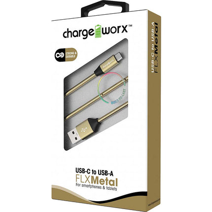 3ft USB-C to USB-A FLXMetal Cable, Gold