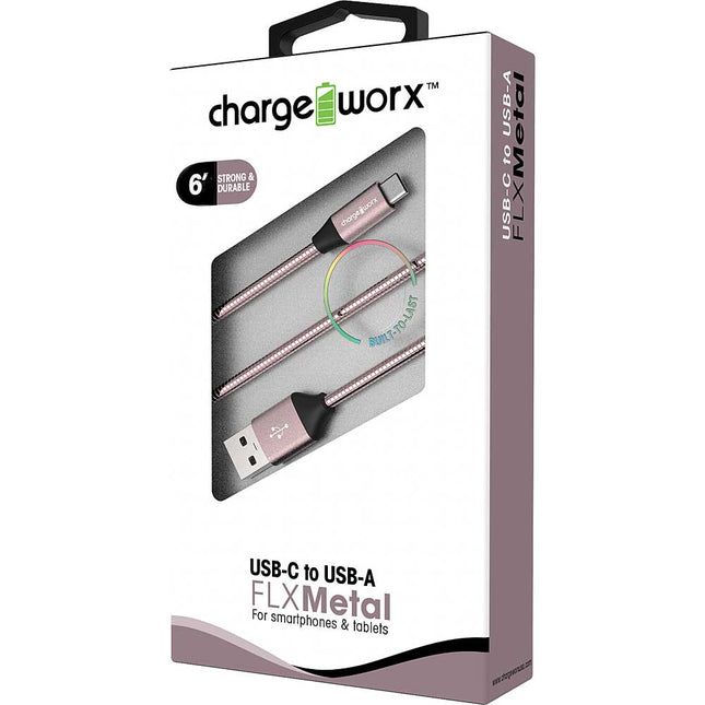 6ft USB-C to USB-A FLXMetal Cable, Rose Gold