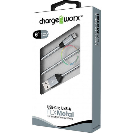 6ft USB-C to USB-A FLXMetal Cable, Silver