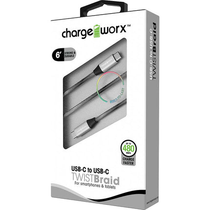 6ft USB-C to USB-C "TWISTBraid" Cable, Black