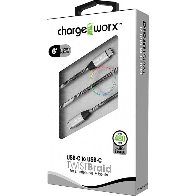 6ft USB-C to USB-C "TWISTBraid" Cable, Black