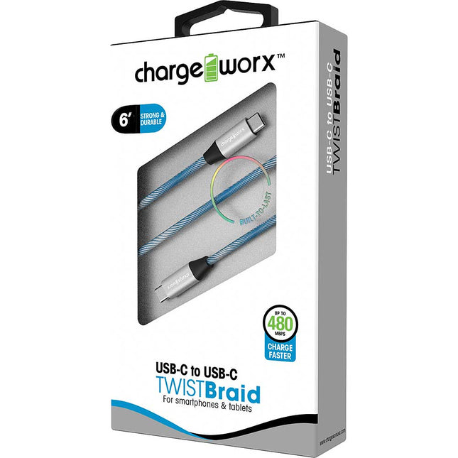 6ft USB-C to USB-C "TWISTBraid" Cable, Blue