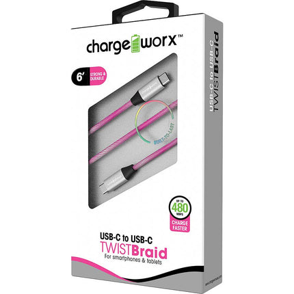 6ft USB-C to USB-C "TWISTBraid" Cable, Pink