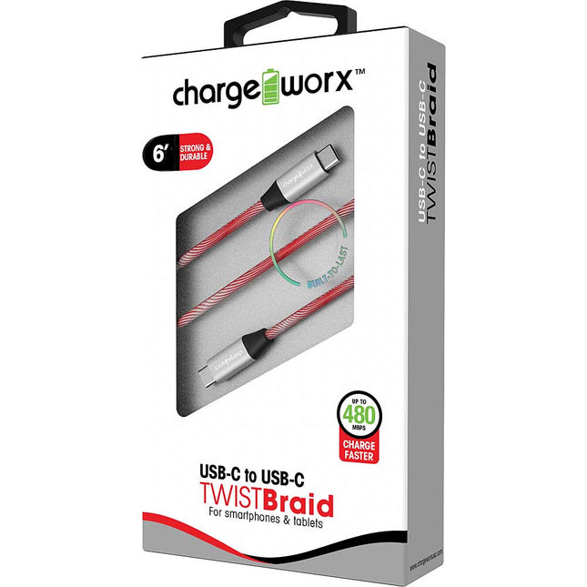 6ft USB-C to USB-C "TWISTBraid" Cable, Red