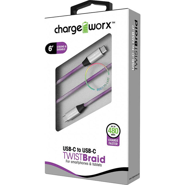 6ft USB-C to USB-C "TWISTBraid" Cable, Violet