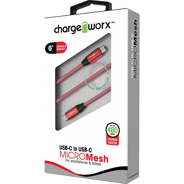 6ft USB-C to USB-C "MICROMesh" Cable, Red