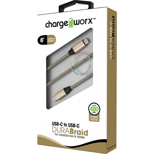 6ft USB-C to USB-C "DURABraid" Cable, Gold