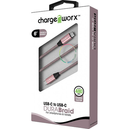 6ft USB-C to USB-C "DURABraid" Cable, Rose Gold