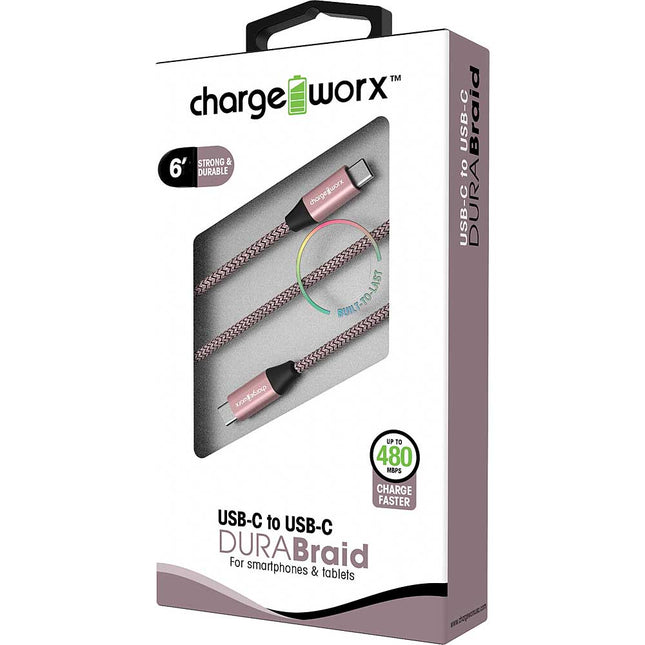6ft USB-C to USB-C "DURABraid" Cable, Rose Gold