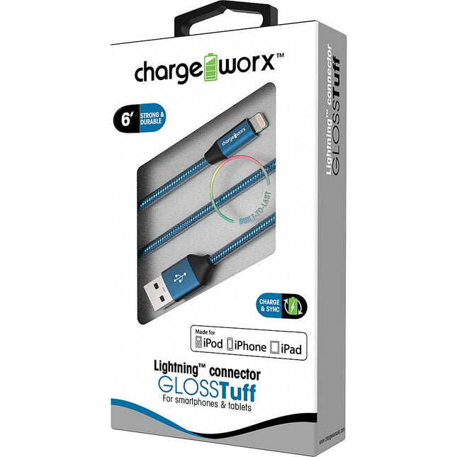 "GLOSS" Tuff 6ft Lightning  Sync & Charge Cable, Blue