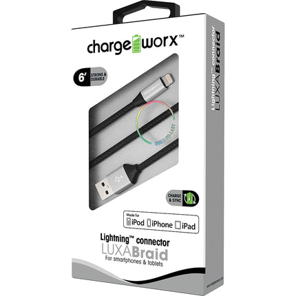 "LUXA" Braid 6ft Lightning  Sync & Charge Cable, Black