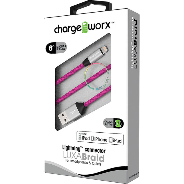 "LUXA" Braid 6ft Lightning  Sync & Charge Cable, Pink