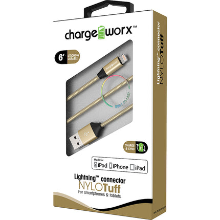 "NULO" Tuff 6ft Lightning  Sync & Charge Cable, Gold