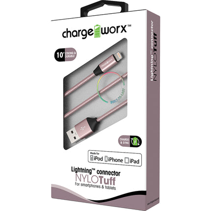 "NULO" Tuff 10ft Lightning  Sync & Charge Cable, Rose Gold